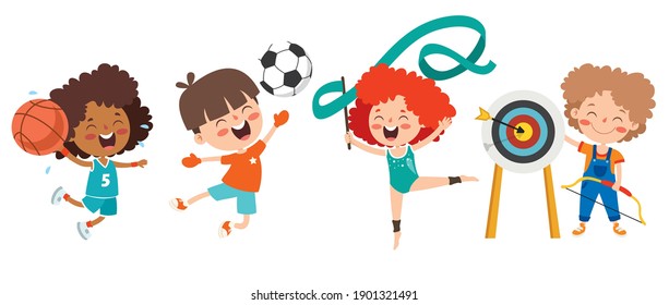 Happy Kids Making Various Sports