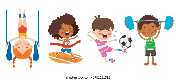 Happy Kids Making Various Sports Stock Vector (Royalty Free) 1901321512 ...