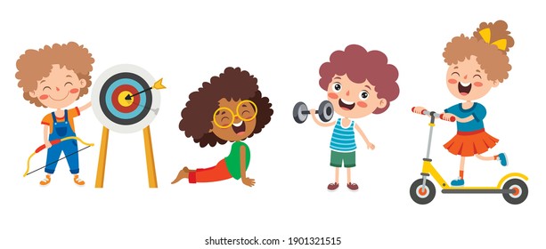 Happy Kids Making Various Sports