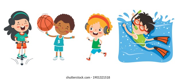 Happy Kids Making Various Sports