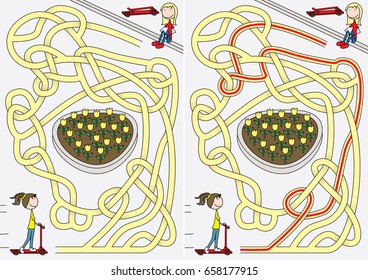 Happy kids maze for kids with a solution