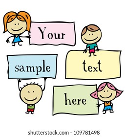 Happy kids with note cards