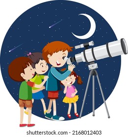 Happy Kids Observe Night Sky Telescope Stock Vector (Royalty Free ...