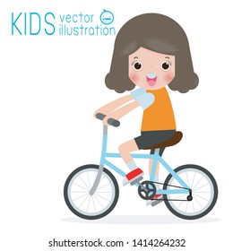 Happy kids on bicycles isolated on white background, children and sport Vector Illustration