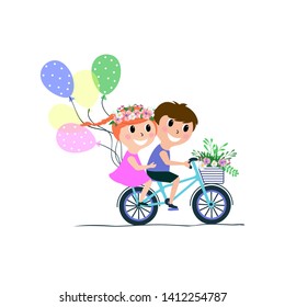 Happy kids on bicycles, Kids riding bikes, Child riding bike vector on white background