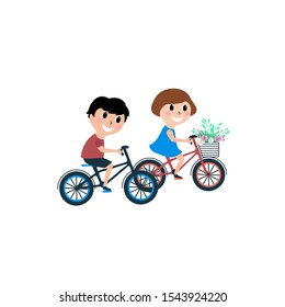 Happy kids on bicycles, Kids riding bikes, Child riding bike vector on white background