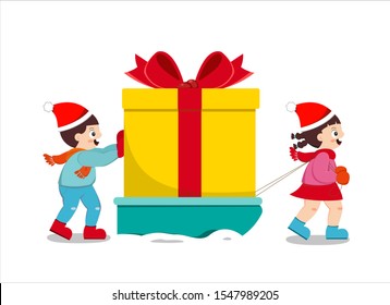 Happy kids on Christmas day