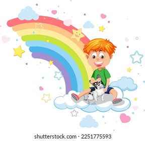Happy kids on rainbow illustration