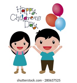 Happy kids on a white background with text. Vector illustration