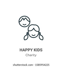 Happy kids outline vector icon. Thin line black happy kids icon, flat vector simple element illustration from editable charity concept isolated on white background