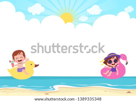 happy kids play at beach vector illustration