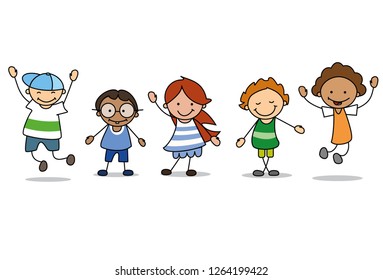 happy kids playing  - children  illustration , boys and girls 