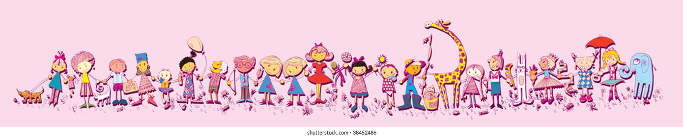 Happy Kids Playing (colorful hand drawn vector)