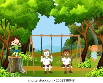 Happy Kids Playing in the Garden on a Summer Day