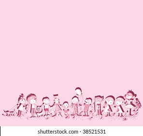 Happy Kids Playing (hand drawn vector with shadow)