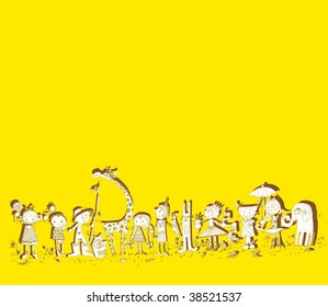 Happy Kids Playing (hand drawn vector with shadow)