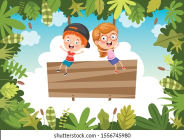 Happy Kids Playing In Jungle