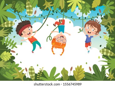 Happy Kids Playing In Jungle