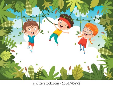 Happy Kids Playing In Jungle