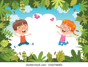 Happy Kids Playing In Jungle Happy Kids Playing In Jungle