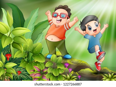 Happy kids playing in the park