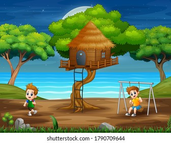 Happy kids playing in the park