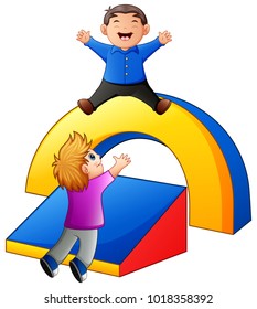 Happy kids playing in the playground