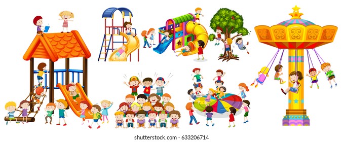 Happy kids playing at the playground illustration