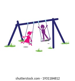 Happy kids playing swing on the playground from education collection. Vector illustration EPS.8 EPS.10