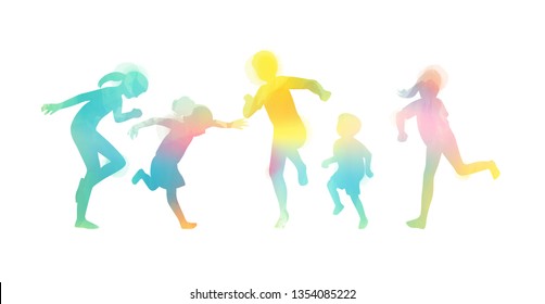 Happy kids playing together isolated on white bacground. Happy children's day