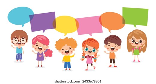 Happy Kids Posing With Speech Bubbles