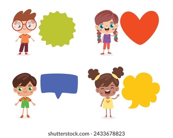Happy Kids Posing With Speech Bubbles
