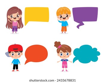 Happy Kids Posing With Speech Bubbles