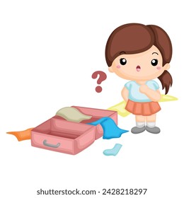 Happy Kids Prepare Packing for Travelling Holiday Trip Vacation Cartoon Illustration Vector Clipart Sticker
