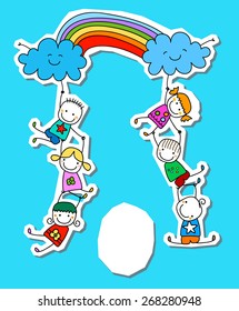 happy kids with rainbow