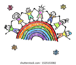 Happy Kids Rainbow On White Background Stock Vector (Royalty Free ...