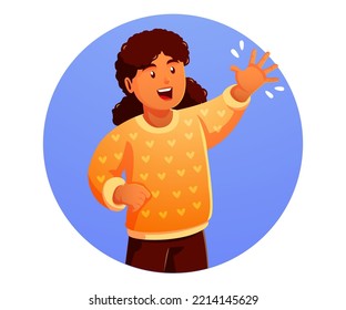 happy kids raising and waving hands greeting