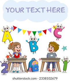 Happy kids read book and study together.Happy Kids Studying And Learning.kid education vector illustration design