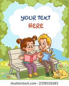 Happy kids read book and study together.Happy Kids Studying And Learning.kid education vector illustration design