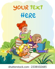 Happy kids read book and study together.Happy Kids Studying And Learning.kid education vector illustration design