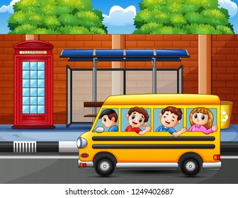 Happy kids to ride the school bus