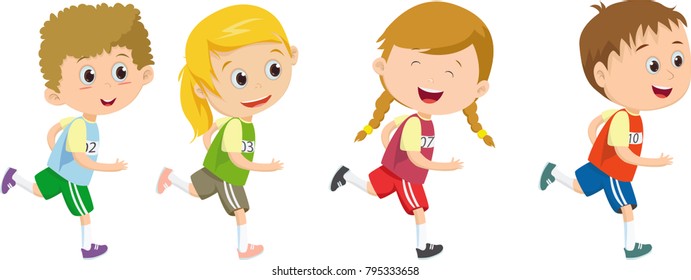 
Happy Kids Running Marathon Together