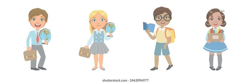 Happy Kids at School Lesson Enjoy Primary Education Vector Set