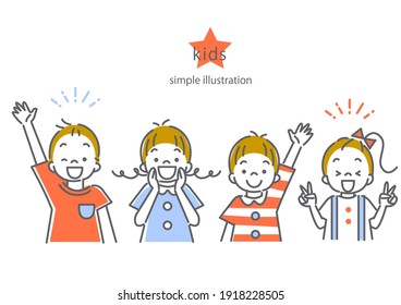 happy kids set, line art illustration