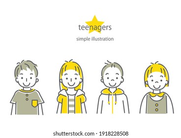 happy kids set, line art illustration