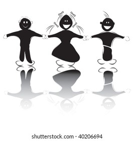 Happy kids silhouettes on white background
