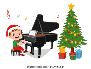 happy kids sing with piano christmas