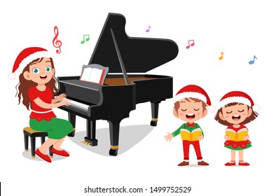 happy kids sing with piano christmas