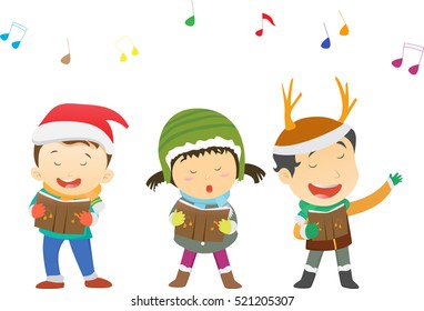 happy kids singing Christmas Carols 