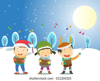 happy kids singing Christmas Carols 